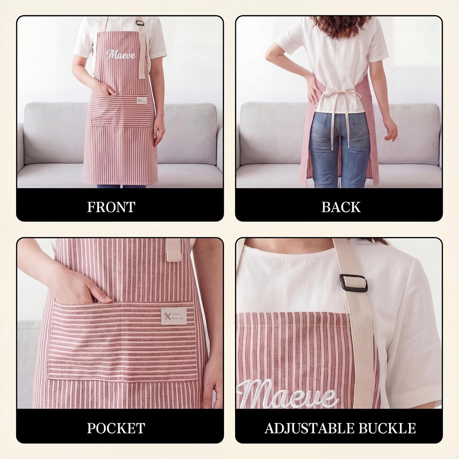Pink Striped "Maeve" Apron - gift for friends