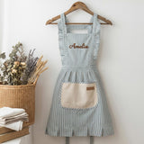 Embroidered Striped Pinafore Apron "Amelia" - gift for friends