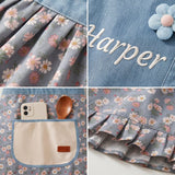 Floral Denim Ruffle Pinafore "Harper" Apron - gift for friends
