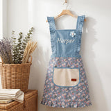 Floral Denim Ruffle Pinafore "Harper" Apron - gift for friends