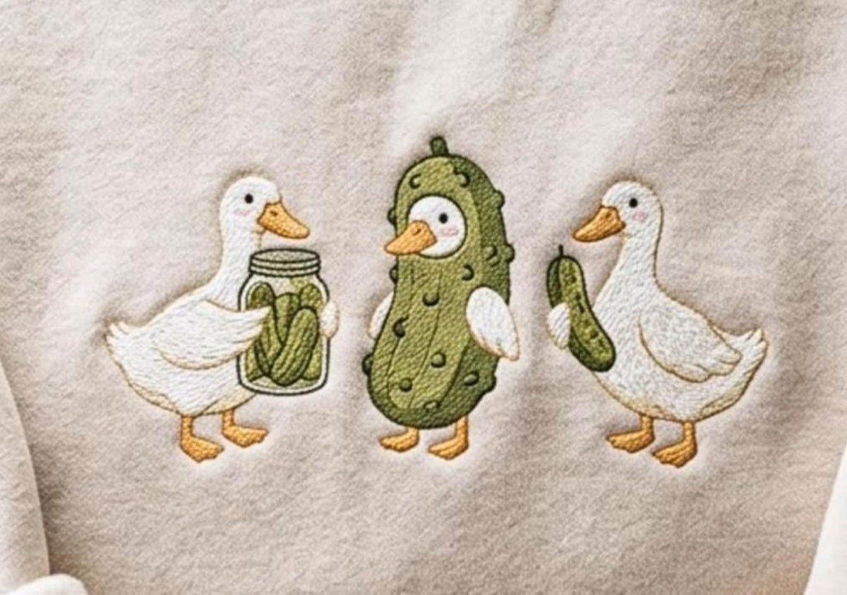 Embroidered Duck and Pickle Crewneck Sweatshirt - gift for friends