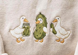 Embroidered Duck and Pickle Crewneck Sweatshirt - gift for friends