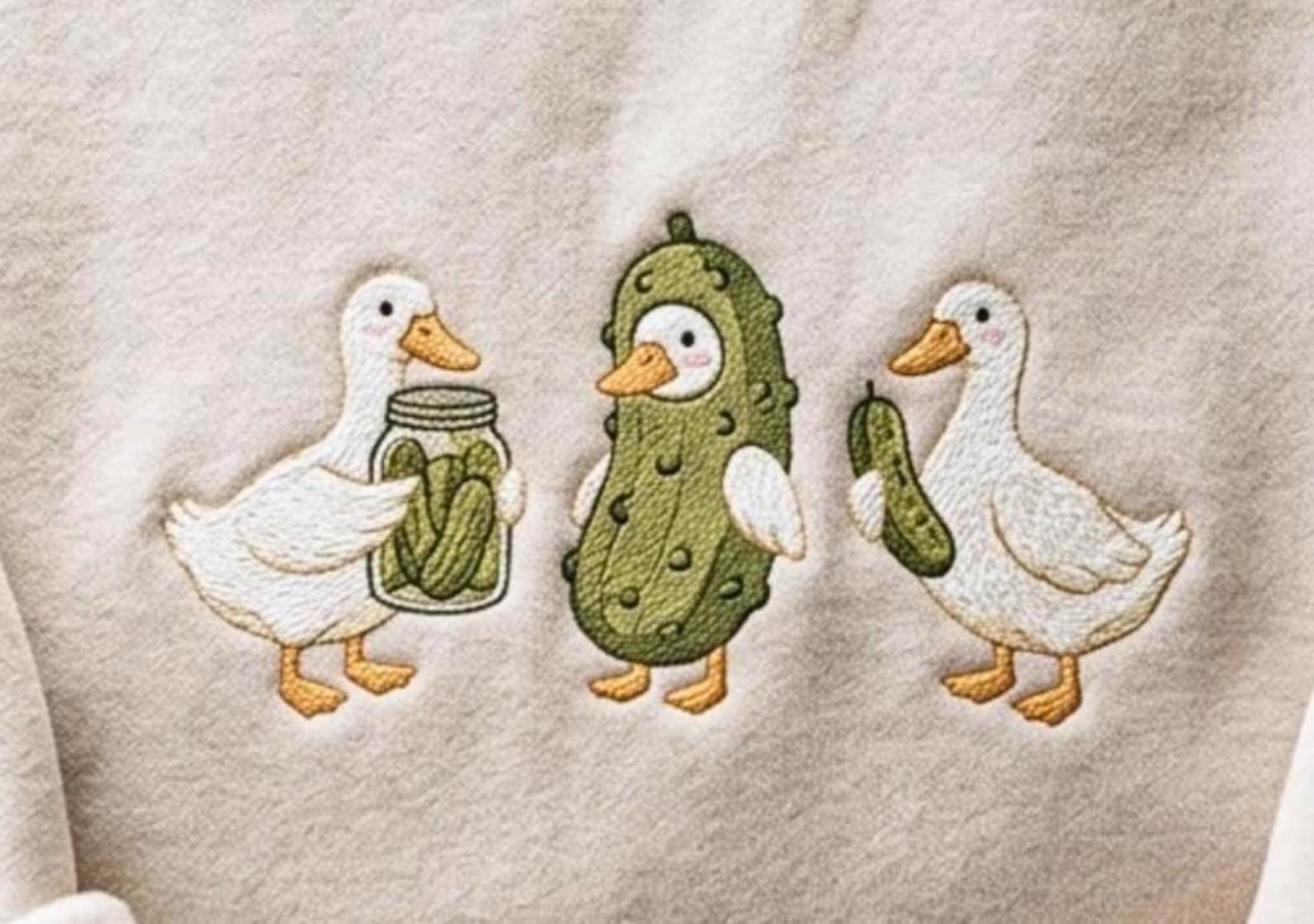 Embroidered Duck and Pickle Crewneck Sweatshirt - gift for friends