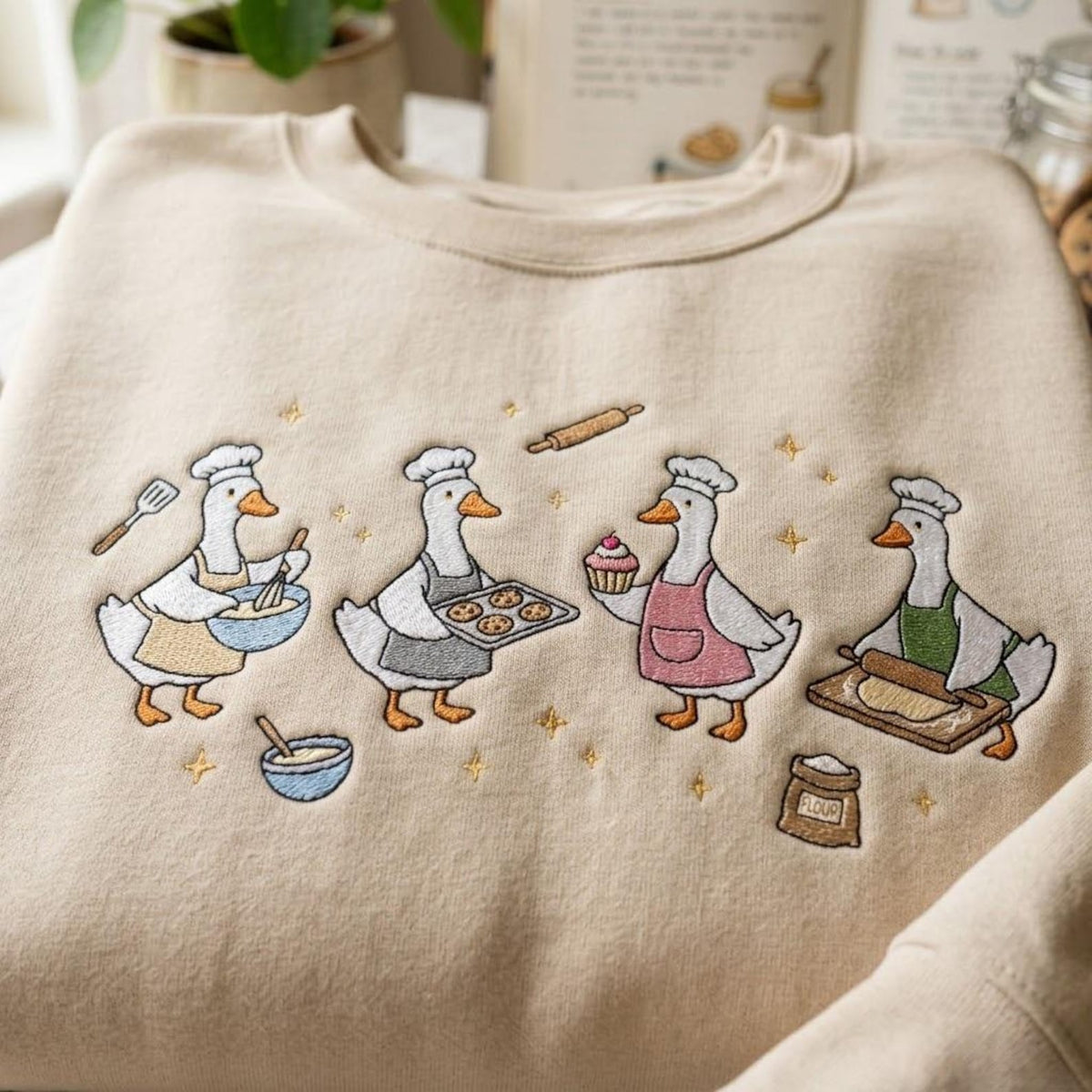 Embroidered Baking Ducks Crewneck Sweatshirt - gift for friends