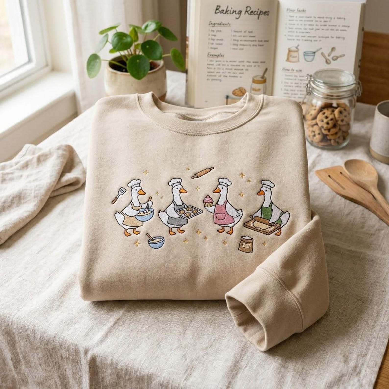Embroidered Baking Ducks Crewneck Sweatshirt - gift for friends